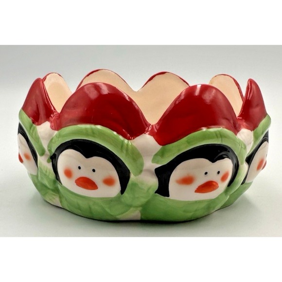 Royal Norfolk Christmas Candy Nut Bowl Ceramic penguin holiday - Picture 1 of 3